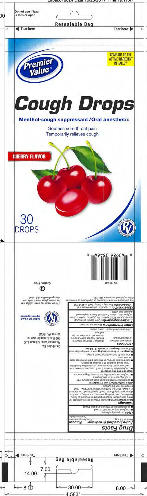 cherry cough drops packaging