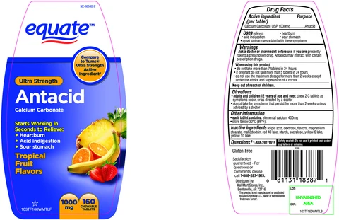 equate Ultra Strength Antacid Calcium CarbonateTropical Fruit packaging