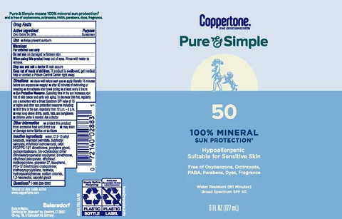 Coppertone Pure and Simple Sunscreen SPF 50 포장