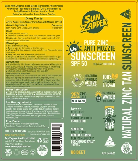 Sun Zapper - Pure Zinc Anti Mozzie Sunscreen SPF50 포장