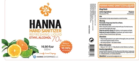 HANNA HAND SANITIZER liquid 포장