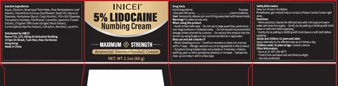 INICEI 5% LIDOCAINE Numbing Cream 포장