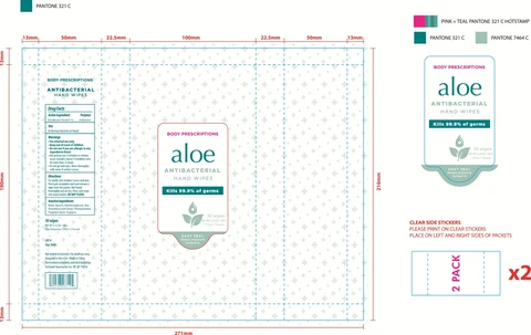 BODY PRESCRIPTIONS Aloe Antibacterial Hand Wipes 포장