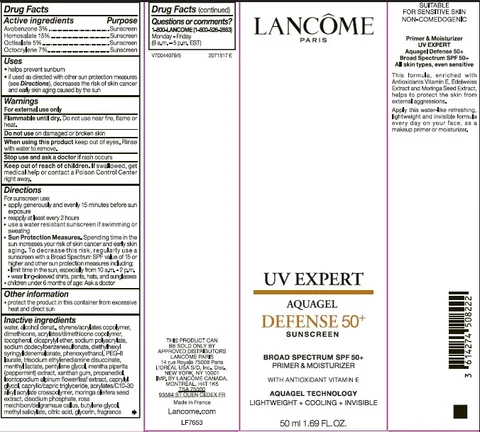 Lancome Paris UV Expert Aquagel Defense 50 Plus Sunscreen packaging