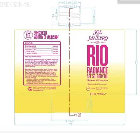 Rio Radiance SPF 50 Body Oil packaging