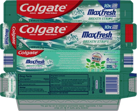 Colgate MaxFresh with Mini Breath Clean Mint 포장