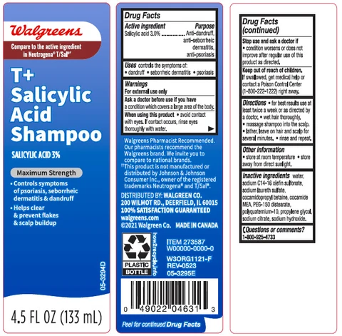 Walgreens Tplus Salicylic AcidAnti-dandruff, anti-seborrheic dermatitis, anti-psoriasis packaging