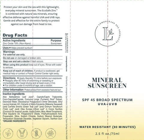 Lemongrass Spa Products SPF 45 Mineral Sunscreen packaging