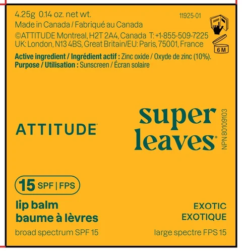 ATTITUDE Super leaves Lip Balm SPF 15 Exotic 포장