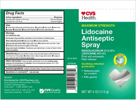 CVSLidocaineAntisepticSpray 포장