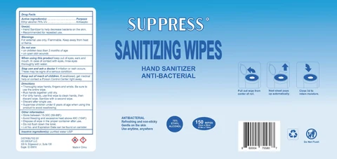 SUPPRESS Hand Sanitizing Wipes 포장