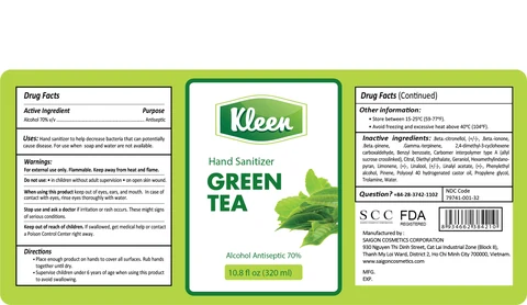 Kleen Hand Sanitizer Green Tea 320ml Label