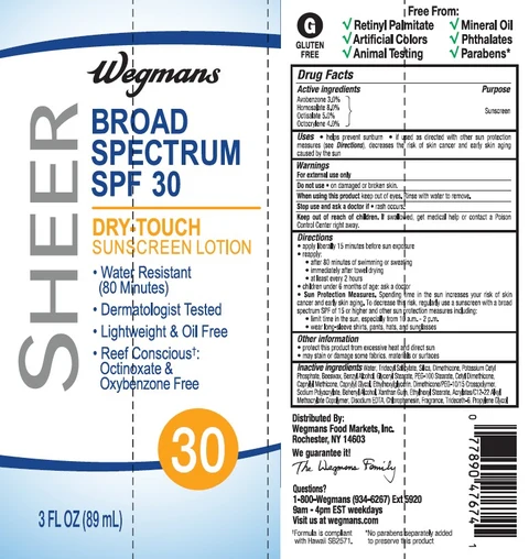 Wegmans Sheer Broad Spectrum SPF 30 Dry Touch Sunscreen packaging