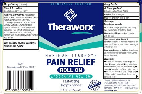 Theraworx Pain Relief Roll- On- Lidocaine packaging