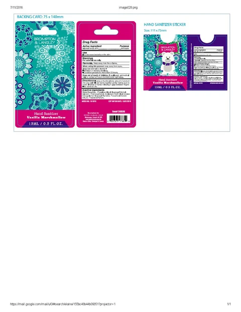 Brompton and Langley Vanilla Marshmallow Hand SanitizerVanilla Marshmallow packaging