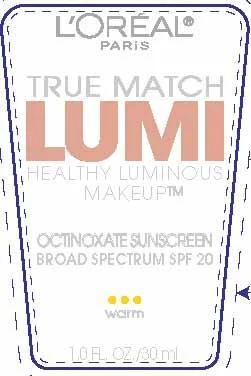 LOreal Paris True Match Lumi Healthy Luminous Makeup Broad Spectrum SPF 20 packaging