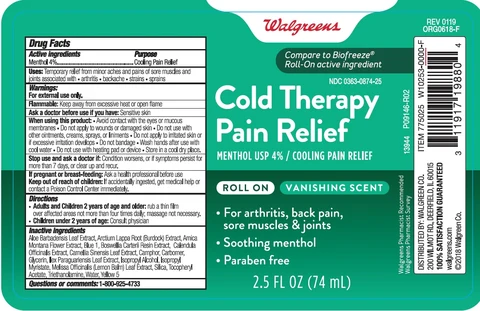 Walgreens Cold Pain Relief packaging