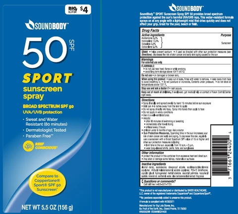 BIG LOTS SOUNDBODY SPF 50 SPORT SUNSCREEN 포장