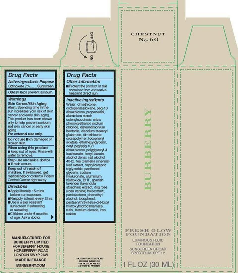 Burberry Fresh Glow Foundation Luminous Fluid Chestnut No. 60 packaging