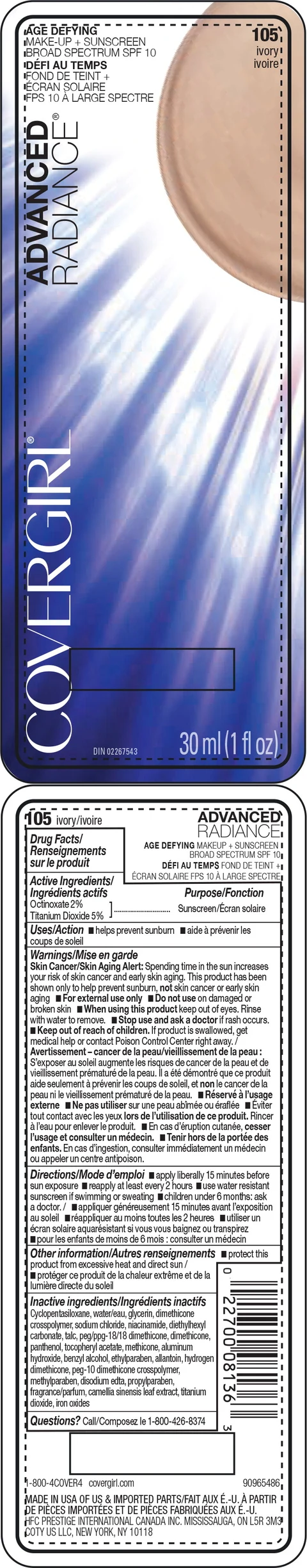 Covergirl Advanced RadianceAge Defying Makeup plus Sunscreen SPF 10 (All shades) 포장