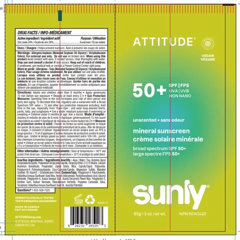 ATTITUDE Sunly Mineral sunscreen SPF 50 Unscented 포장