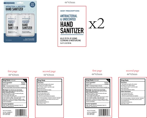 BODY PRESCRIPTIONS ANTIBACTERIAL UNSCENTED HAND SANITIZER 포장