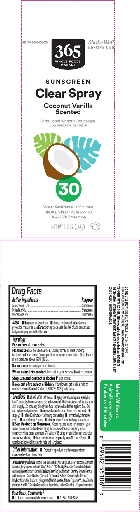 365 WHOLE FOODS MARKET SUNSCREEN CLEAR COCONUT VANILLA SPF 30 포장